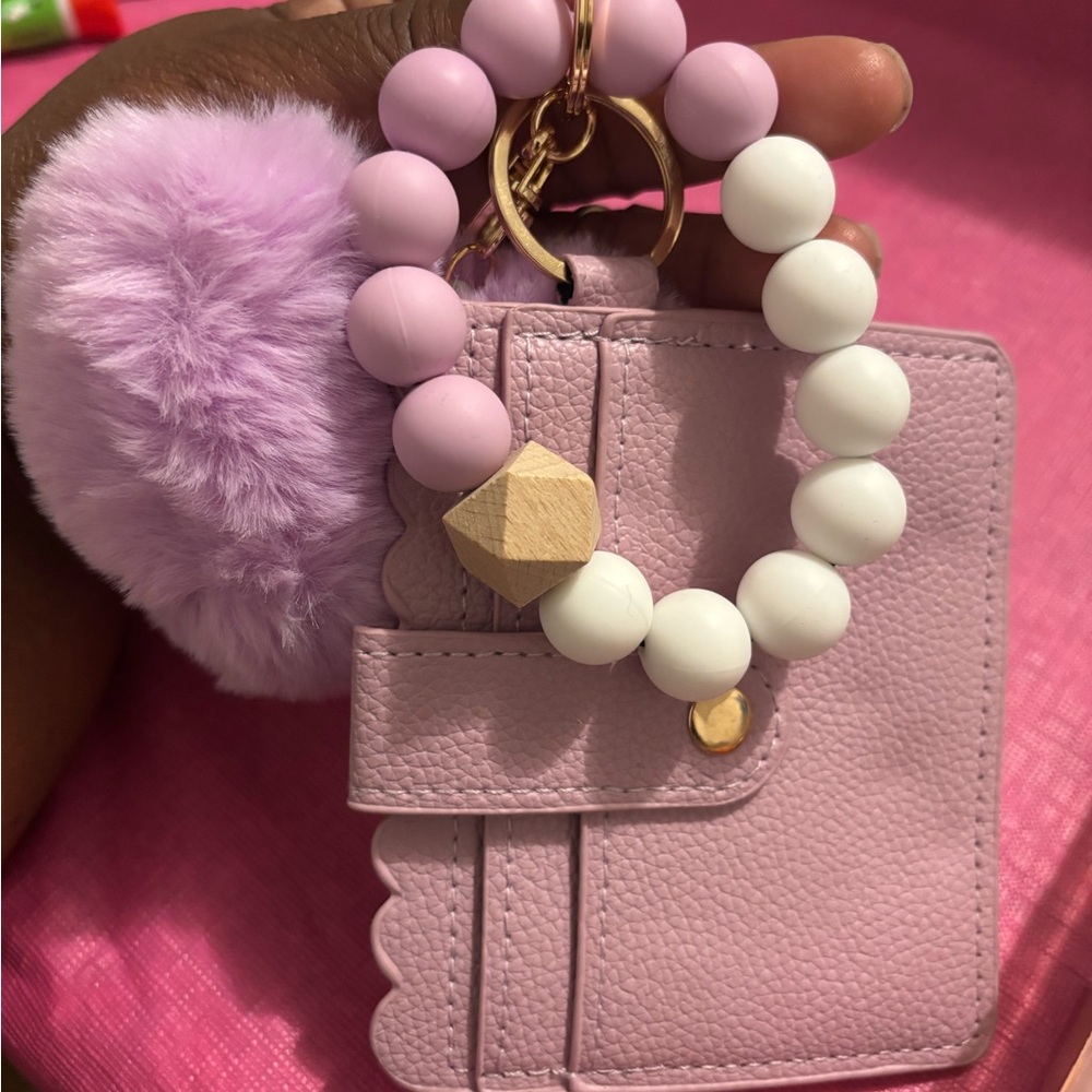 Purple Card Holder with Beaded Keychain